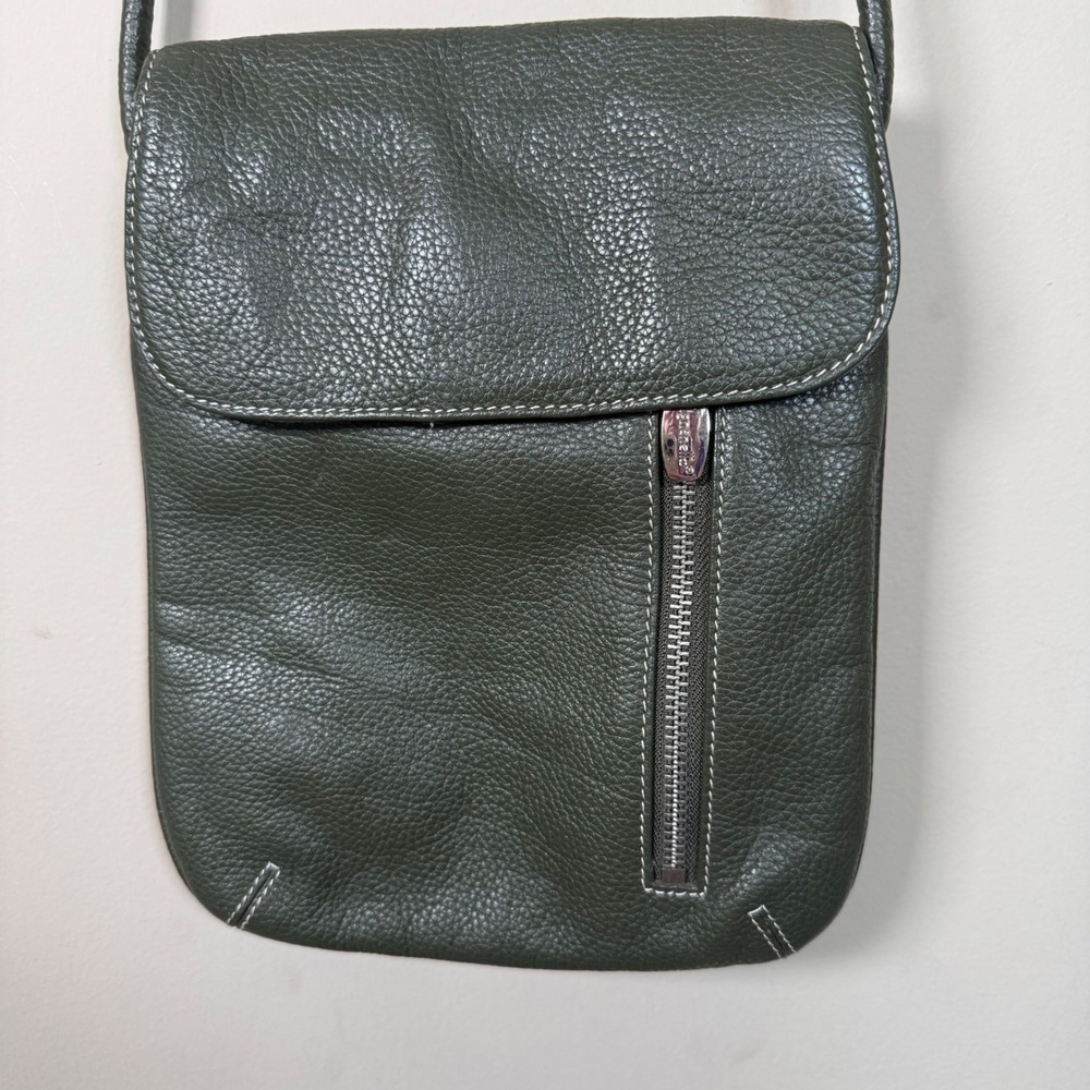 Tignanello VTG Olive Green Pebbled Leather Silver Hardware Crossbody Bag